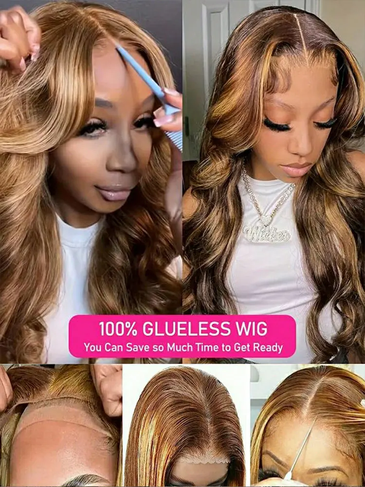 Body Wave 4/27 Honey Blonde 5x5 Guless Wig Humain Hair 13x4 HD Transparent Lace Front Wig human Hair For Women  250% Density