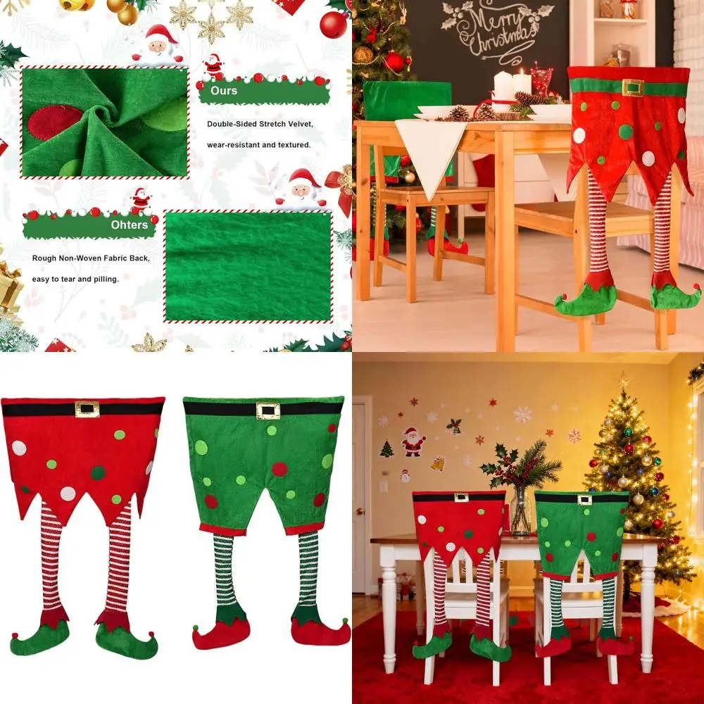 

Christmas Elf Legs Chair Covers - Original Xmas Slipcovers for Dining Chairs, Ideal for Holiday Parties (Trapezoidal)