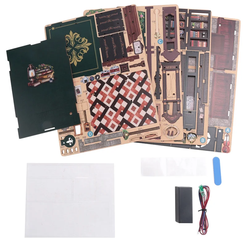 JY-DIY Book Nook Owl Bookstore Kit, 3D Wooden Puzzle Bookend For Bookshelf Decor, With Light Model Kits For Adults