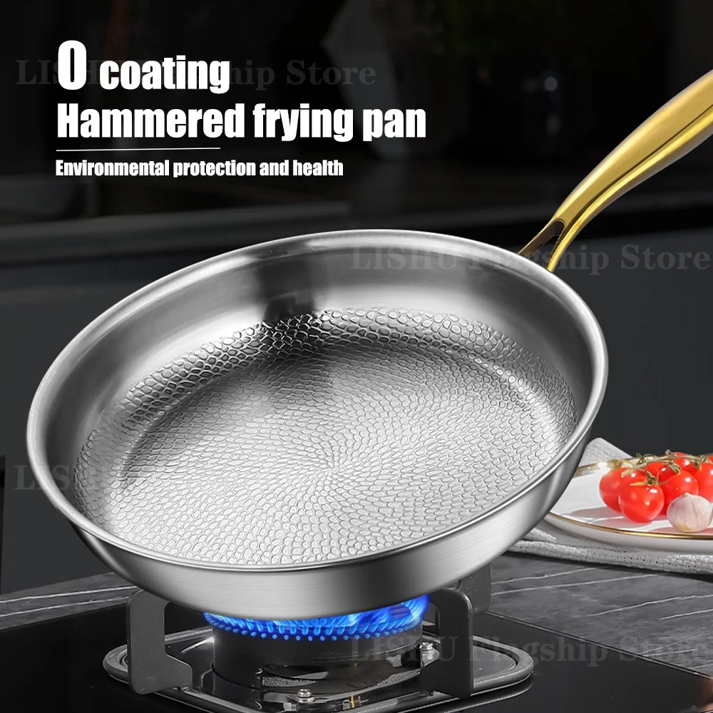 22/24/26/28/30cm Titanium Stainless Steel Frying Pan Non-stick Wok Home Egg Steak Skillet Induction Gas Stove Kitchen Cookware