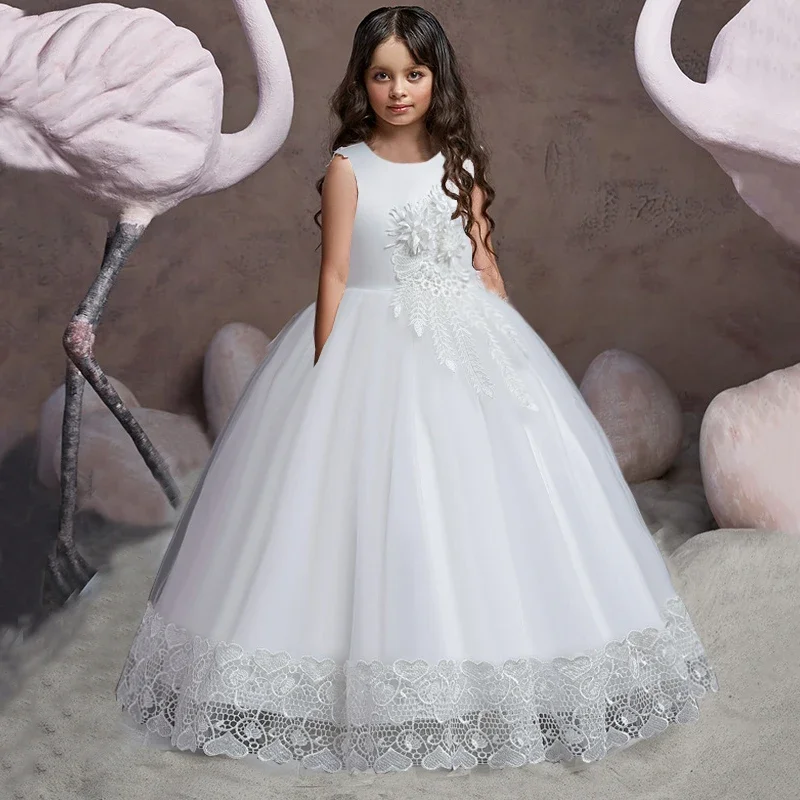 Teen lange Blume Brautjungfer Kleider für Mädchen Kinder Hochzeit Ballkleid Mädchen Party kleid elegante Kinder Kommunion Abendkleid ung