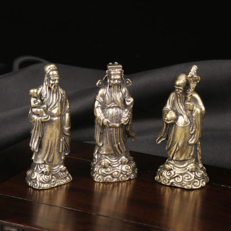 Brass Table Decoration Of "Fu Lu Shou" And Copper Sculpture Of The "Fu Lu Shou Star" Deity Home Decor