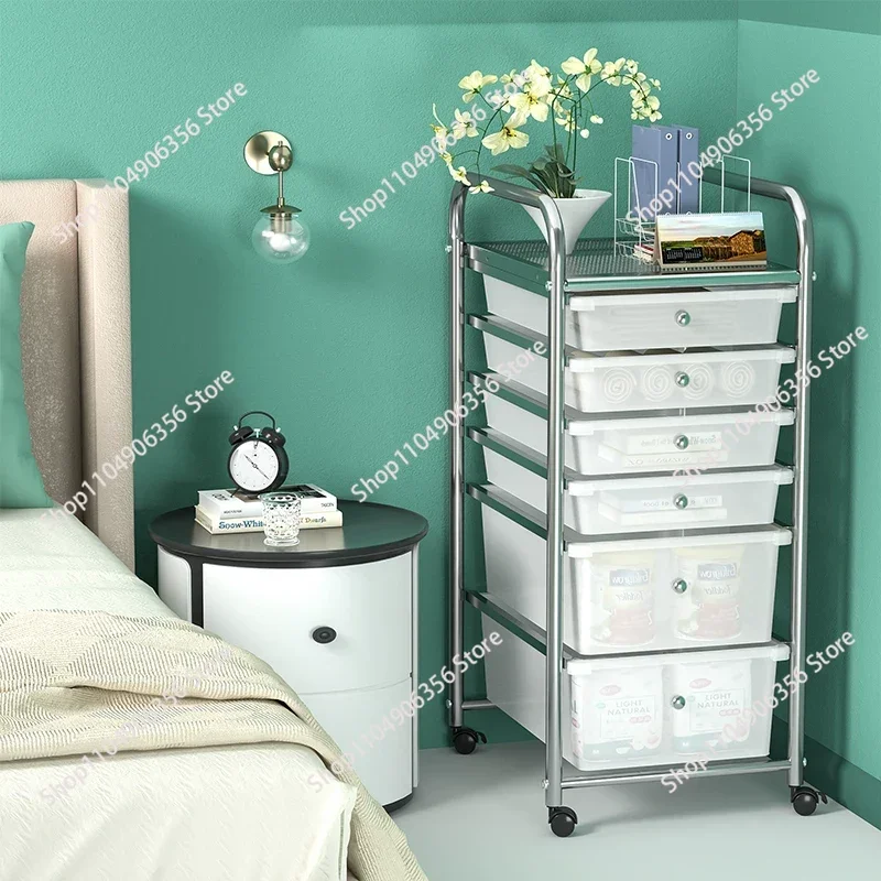 Multi-color drawer storage cabinet with universal wheels, mobile dustproof organizer for bedroom and living room