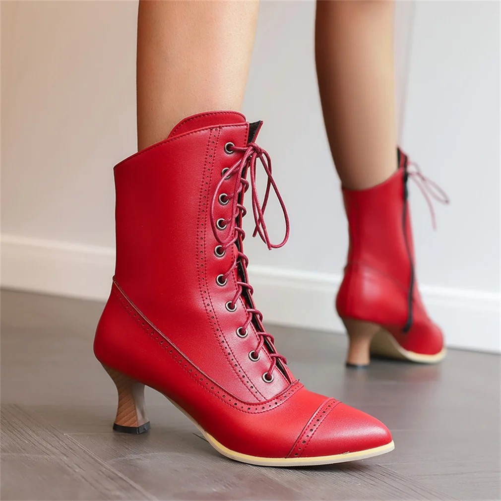 Woman Free Shipping Fashion Side Zipper Ankle Booties Lace Up Brogue Boots