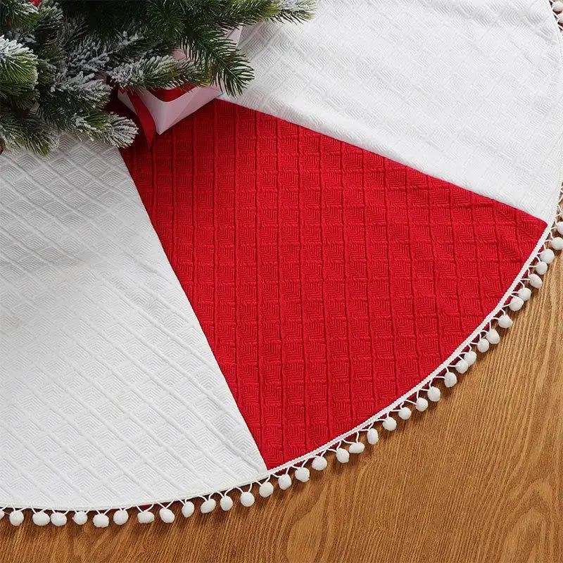 Christmas Tree Decoration 120cm Knitted Christmas Tree Skirt Non-Woven Red And White Christmas Decorations Festive Supplies