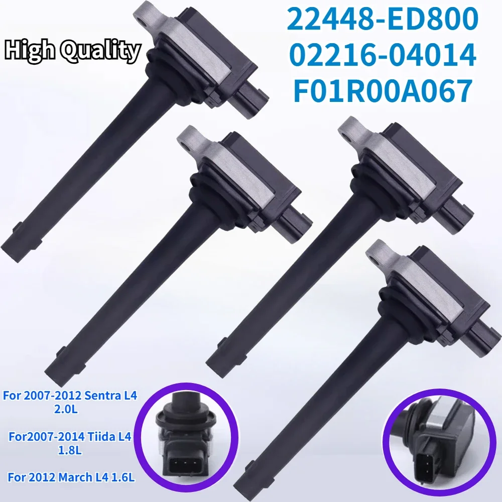 4PCS 22448-ED800 Ignition Coil for NISSAN MARCH TIIDA 1.6L 1.8L SENTRA 2.0L 2007-2014 NO# C1564 22448ED800 22448-CJ00A
