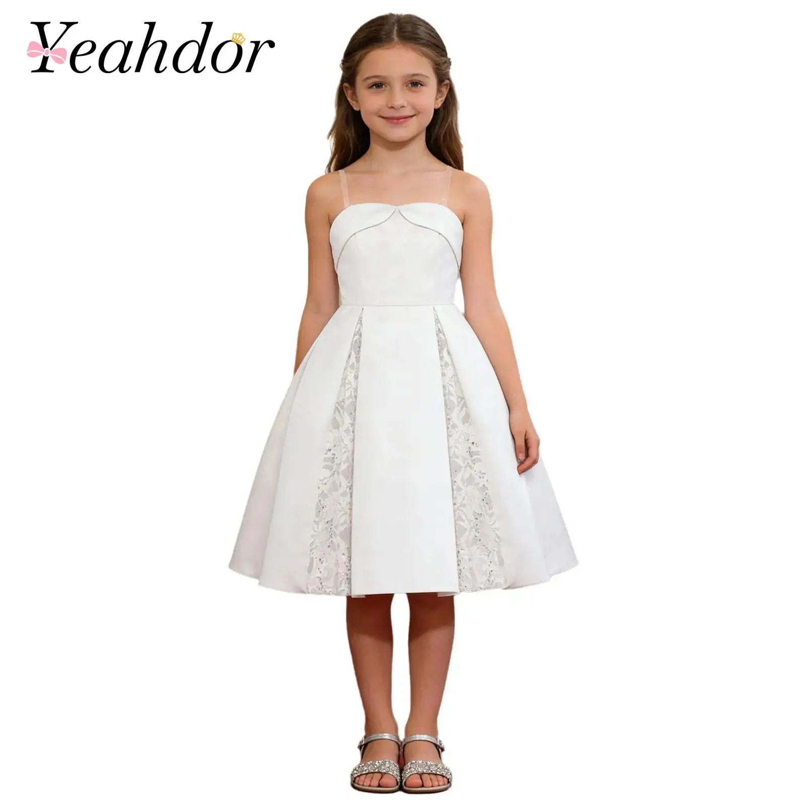 

Girls Elegant Princess Gown Summer Party Dress Children Sweetheart Sleeveless Floral Lace Dress Kids Wedding Baptism Vestidos