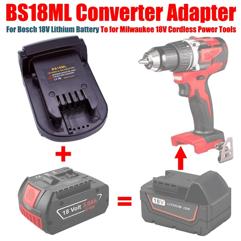 

ALAISCKA BS18ML Battery Adapter Converter for Bosch 18V Li-ion Battery Convert To for Milwaukee 18V Cordless Battery Power Tools