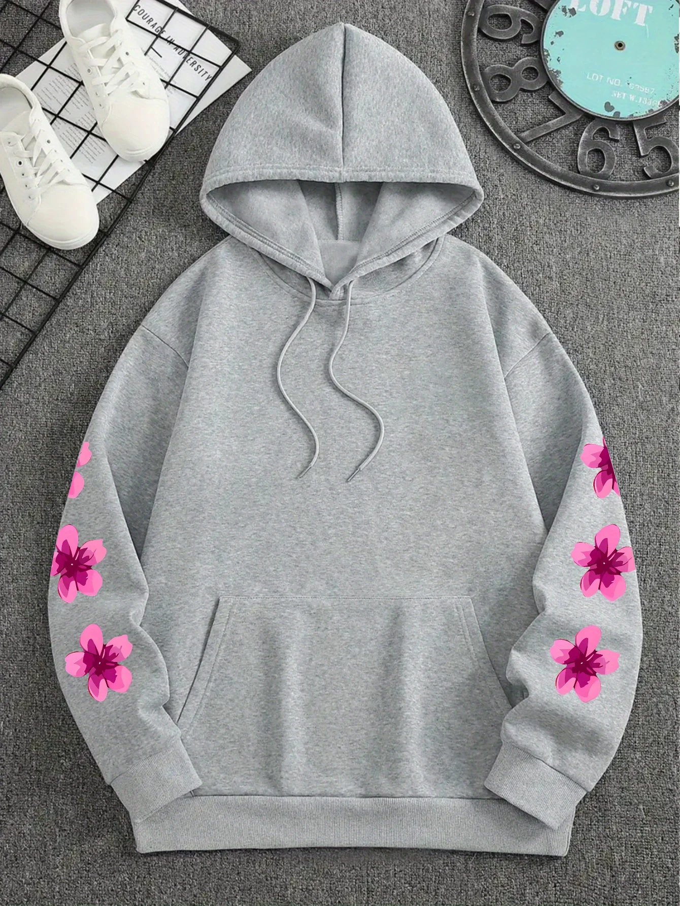 Herren Sport Hip-Hop Hoodie Rosa Blumen Schmetterling Hoffnung Buchstaben Grafik Rückendruck Streetwear Fleece Pullover Sweatshirt – Detail 15