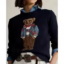 2025 Autumn and Winter New Women's Classic Embroidered Bear Round RL Neck Cotton Loose and Versatile Knitted Shirt - AliExpress 