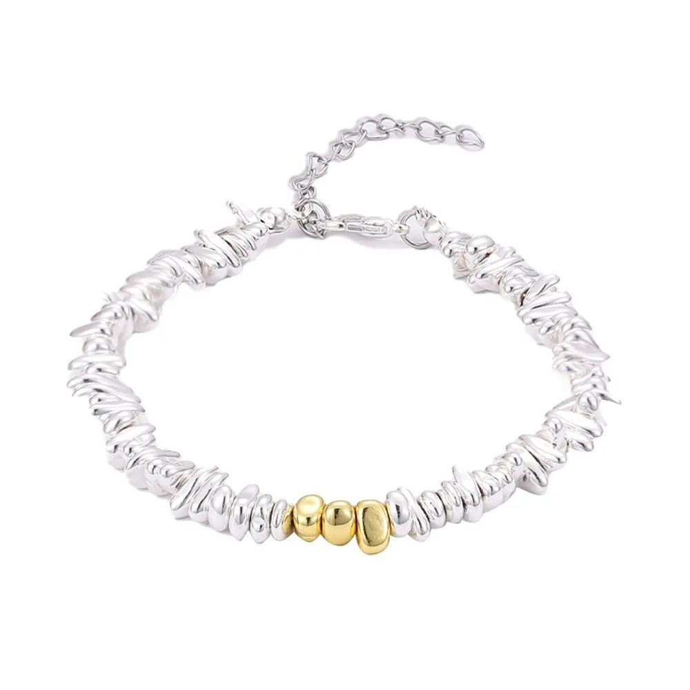 سوار فضي وذهبي اللون مضاد للكهرباء الساكنة قابل للتعديل غير منتظم مطلي بالهيماتيت سوار عتيق بسيط