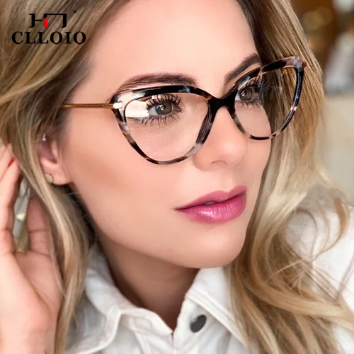 Imagen 2 del producto CLLOIO gafas de lectura de lujo para mujer, gafas versátiles de ojo de gato antiluz azul para miopía, montura de gafas ópticas para hipermetropía 2098