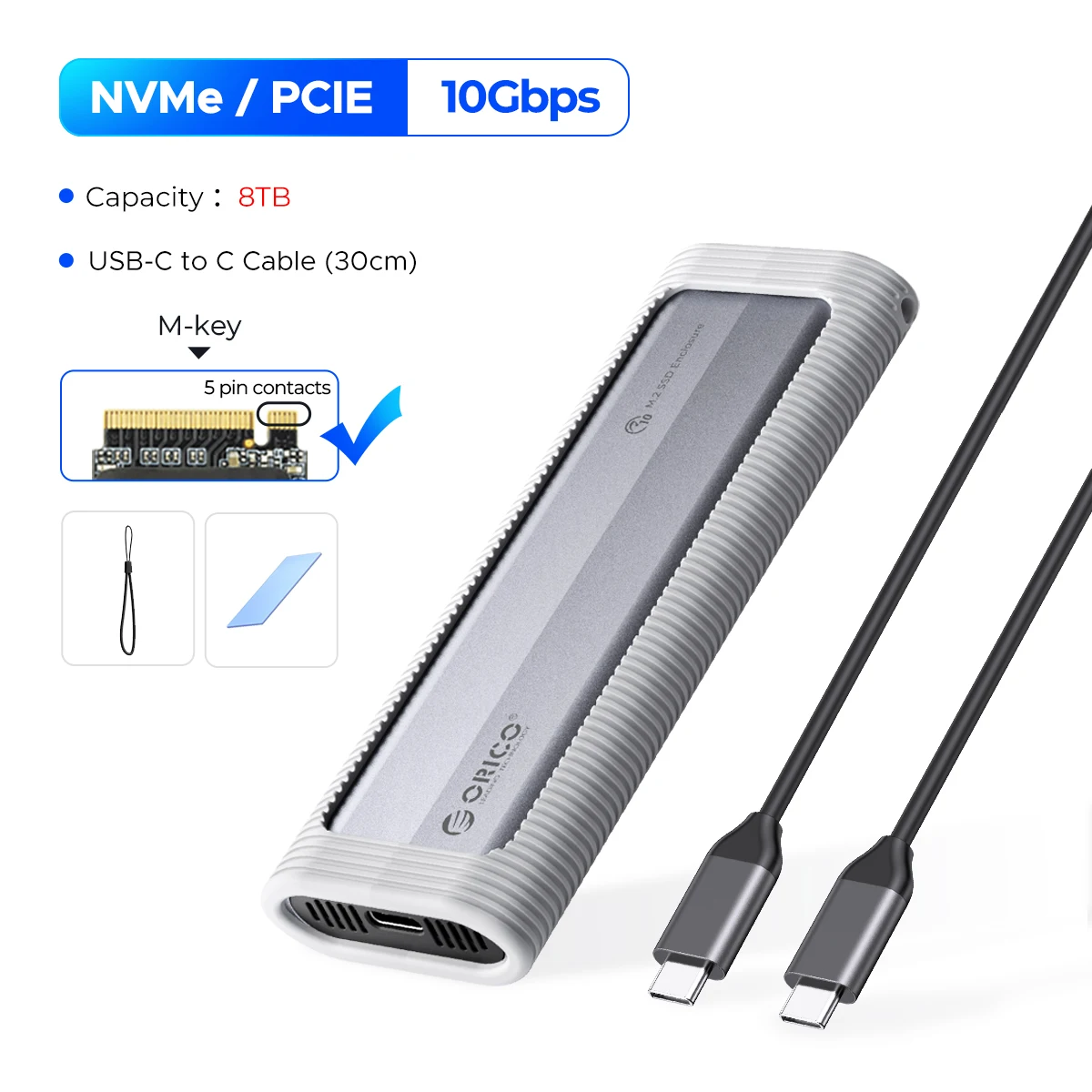 ORICO M2 SSD Behuizing M.2 NVMe SSD Enclosure Adapter 10Gbps USB-C 3.2 Gen2 Externe Behuizing Ondersteunt UASP 2280 SSD Aluminium Behuizing