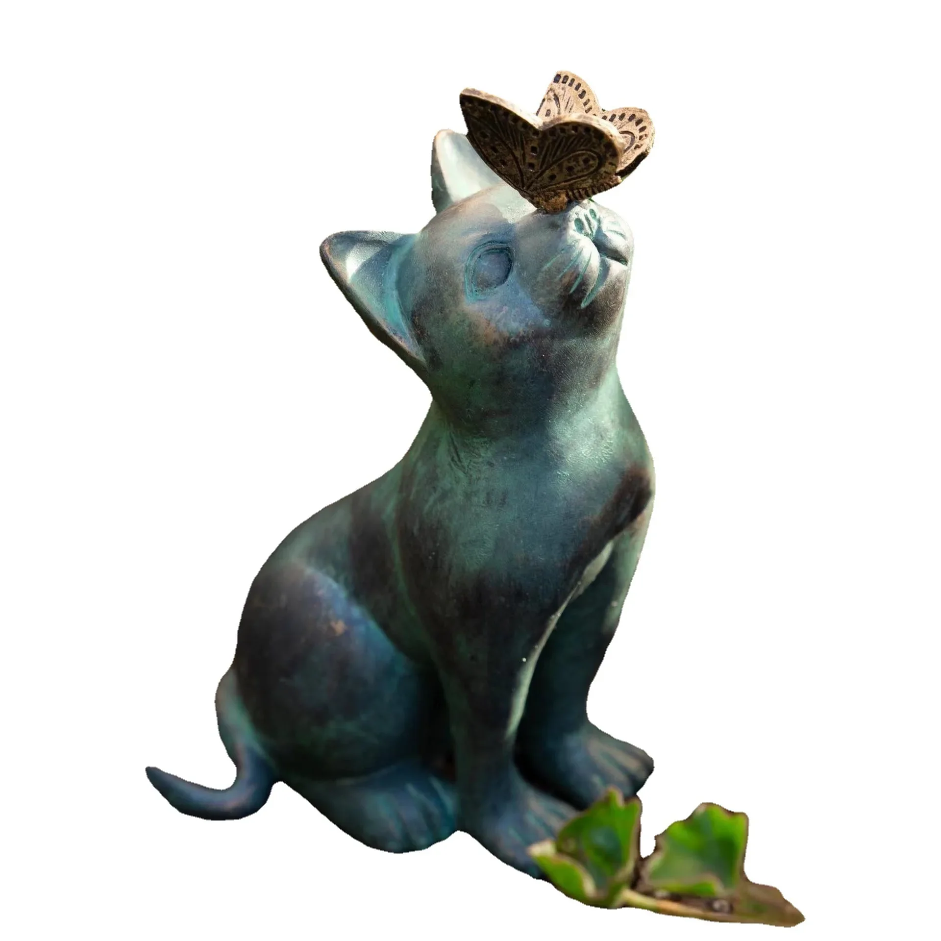 Cat Play Butterfly Statue Resin Cat Figurine Garden Outside Ornaments Art Decor for Indoor Outdoor Garden Decoration
