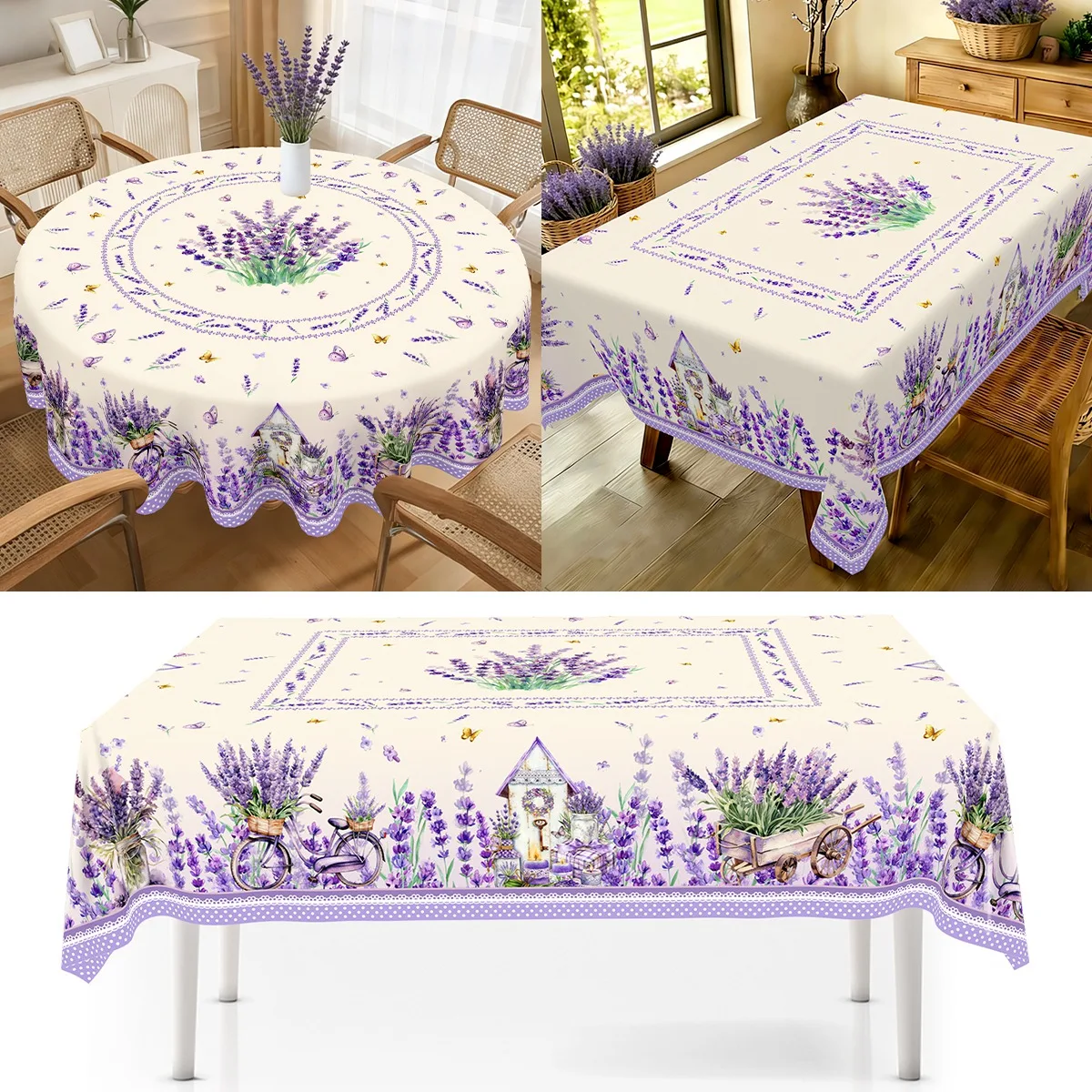 Wedding Floral Supply - Purple Lavender Tablecloth Rustic Floral Polyester