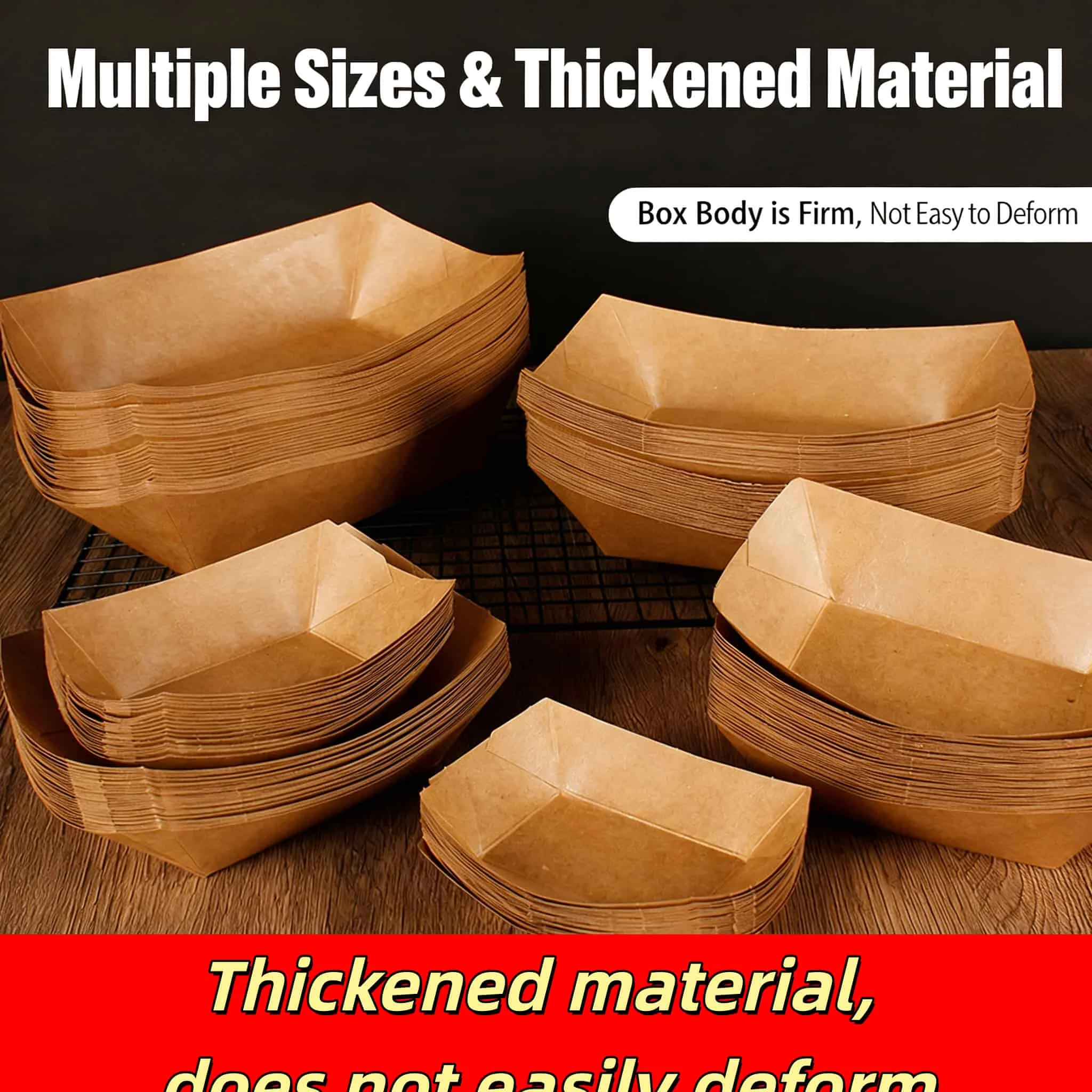 100pcs Kraft Paper Food Tray Heavy-duty Food Boat Trays Disposable Service Basket For Snacks Fries Tacos BBQ Party Tableware Set