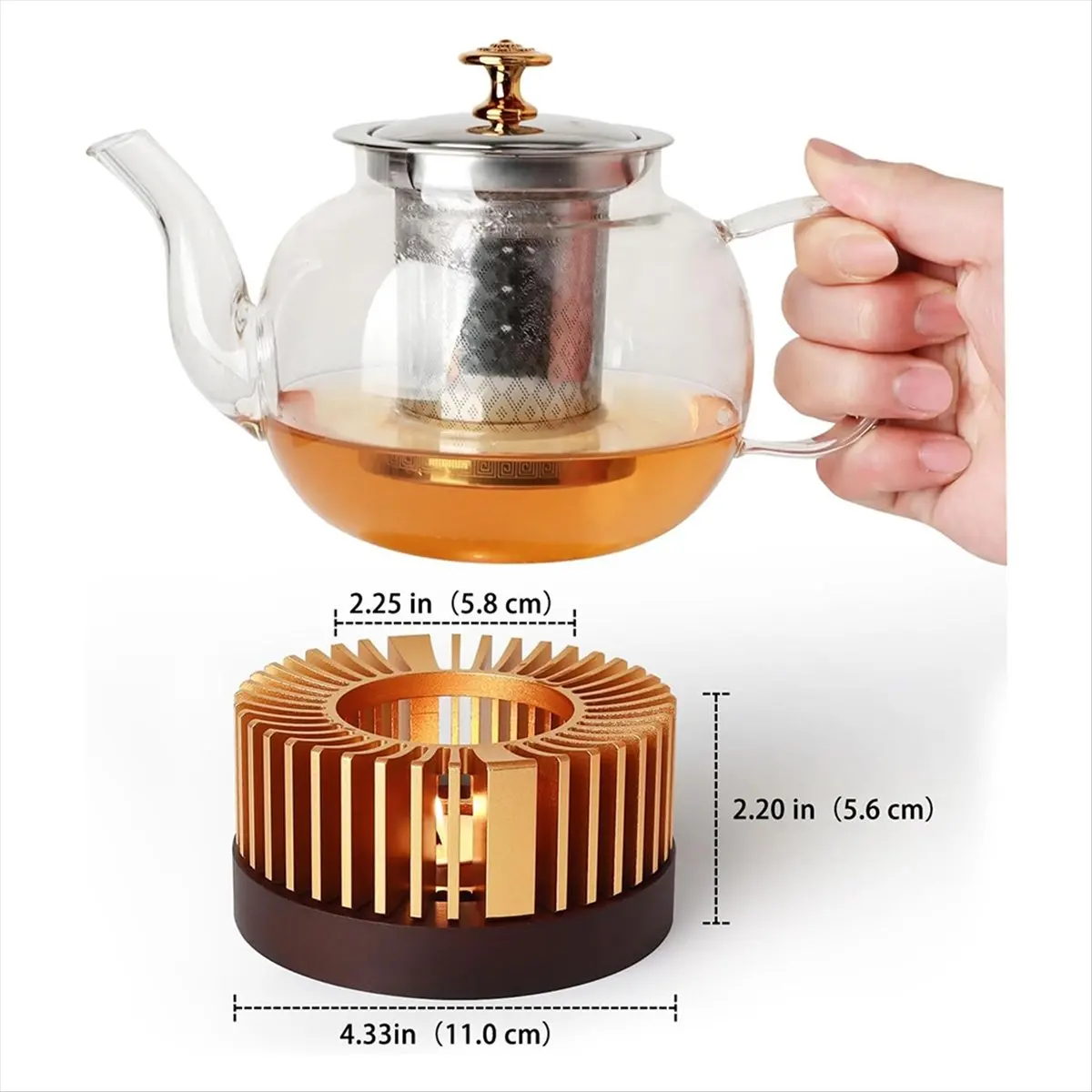 N14R Top Teapot Warmer, Aluminum Alloy & Wood Tea Warmer, for Heating Tea, Coffee, Milk, Food Indoors and Outdoors Small