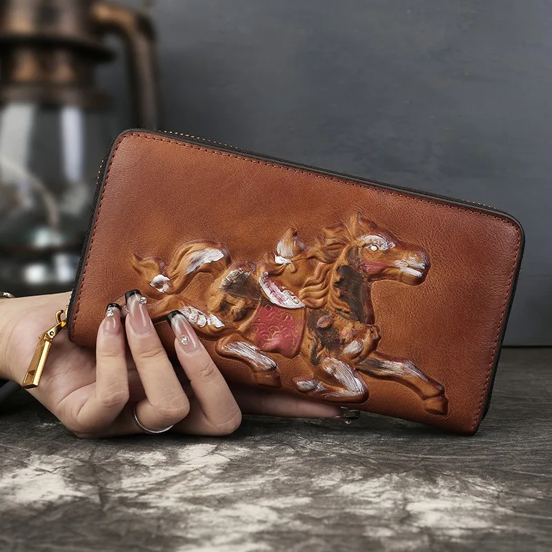 

Johnature 2025 New Genuine Leather Long Wallet Vintage Large Capacity Multi Card Animal Pattern Hand Purse