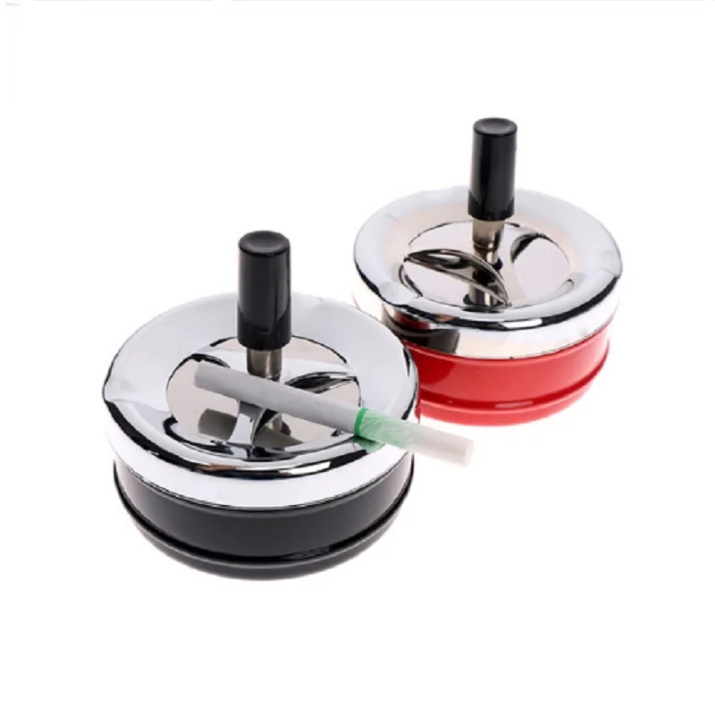 1 Pcs Indoor Outdoor Cigarette Ash Holder Metal Spinning Round Push Down Ashtray Red Black