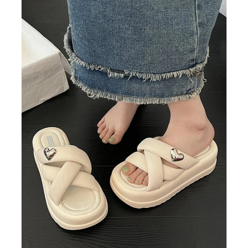 2023 Eva Dikke Zool Damespantoffels 7Cm Matsutake Onderkant Verhoogde Antislip Effen Kleur Slippers Voor Casual Bovenkleding Slippers