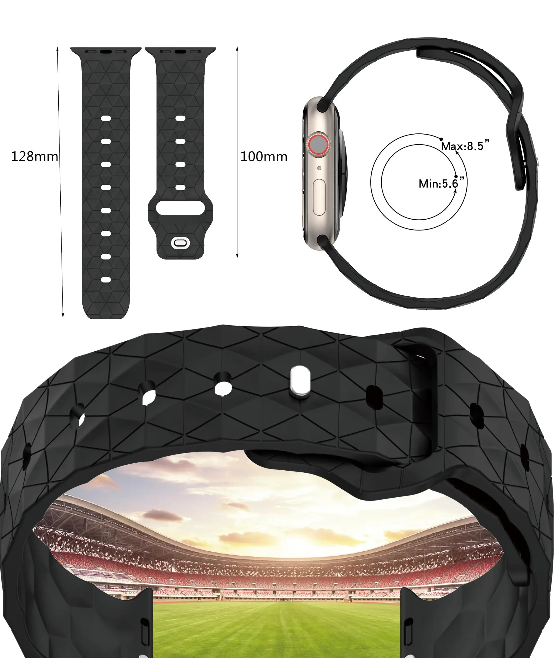 Apple Watch Ultra、iWatchシリーズ9/8/7/6/5/SE対応 スポーツシリコンストラップ 49mm/40mm/45mm/41mm/38mm/44mm フットボールブレスレット