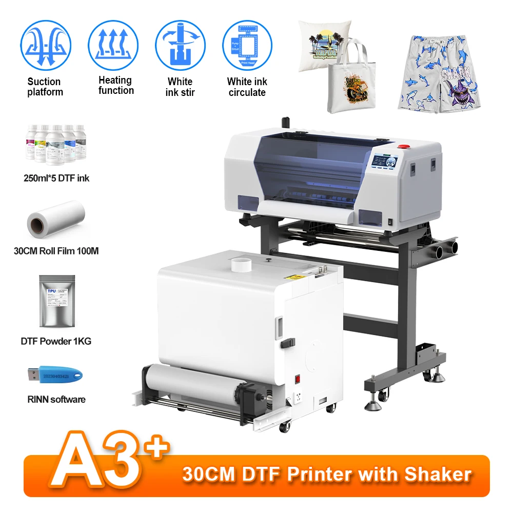 DTF Printer A3+ XP600 DTF Transfer Printer for T-shirt Printing Machine with Powder Shaking Machine DTF Printer with ICC Profile