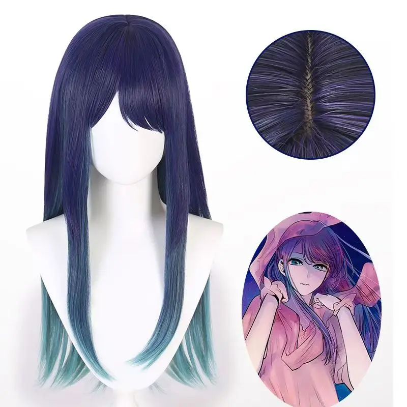 

Аниме Akane Kurokawa 70 см темно-синий градиентный парик для косплея термостойкие синтетические волосы с розовой сеткой