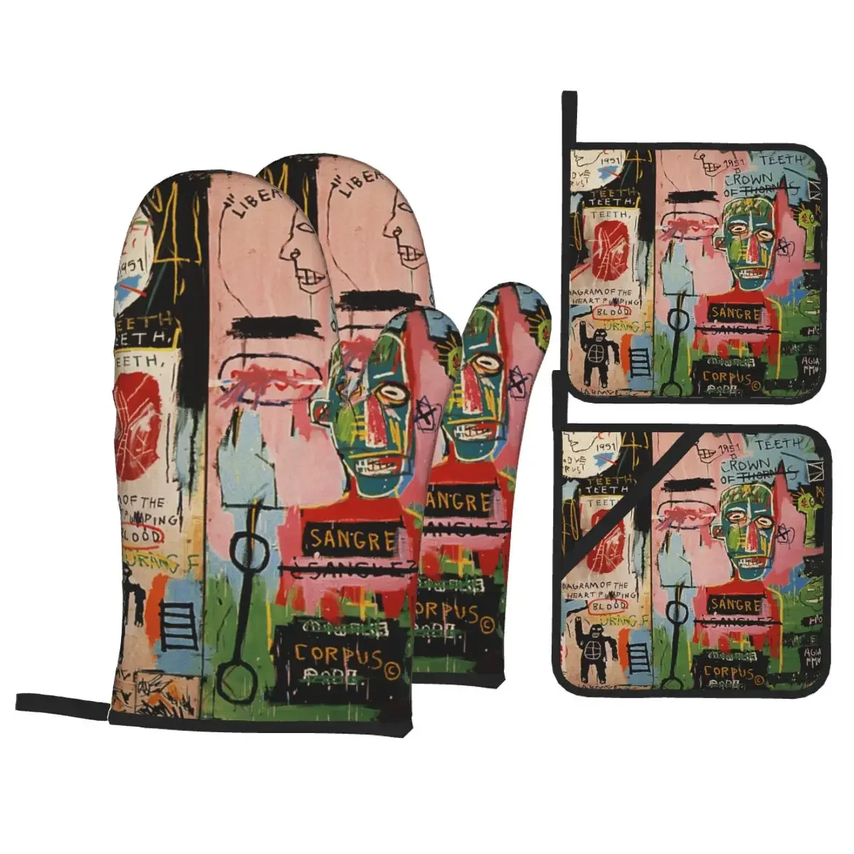 

In Italian Basquiats Oven Mitts and Pot Holders Sets of 4 Custom Heat Resistant Non-Slip Kitchen BBQ Gloves for Baking Cooking