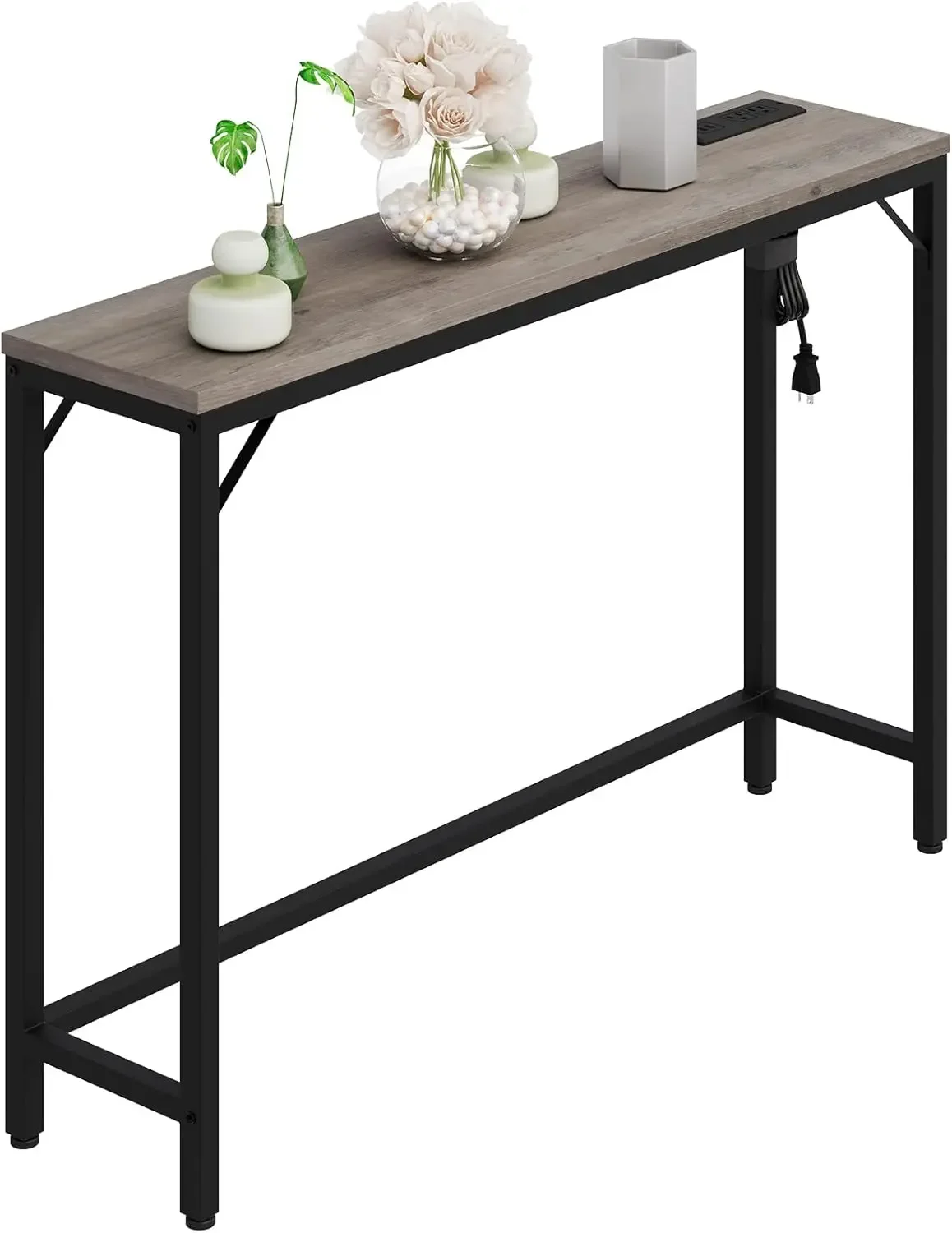 

Console Table with Power Outlets & USB Ports,Narrow Sofa Table with Charging Station,39.3"Industrial Entryway Table,Bedroom-Grey