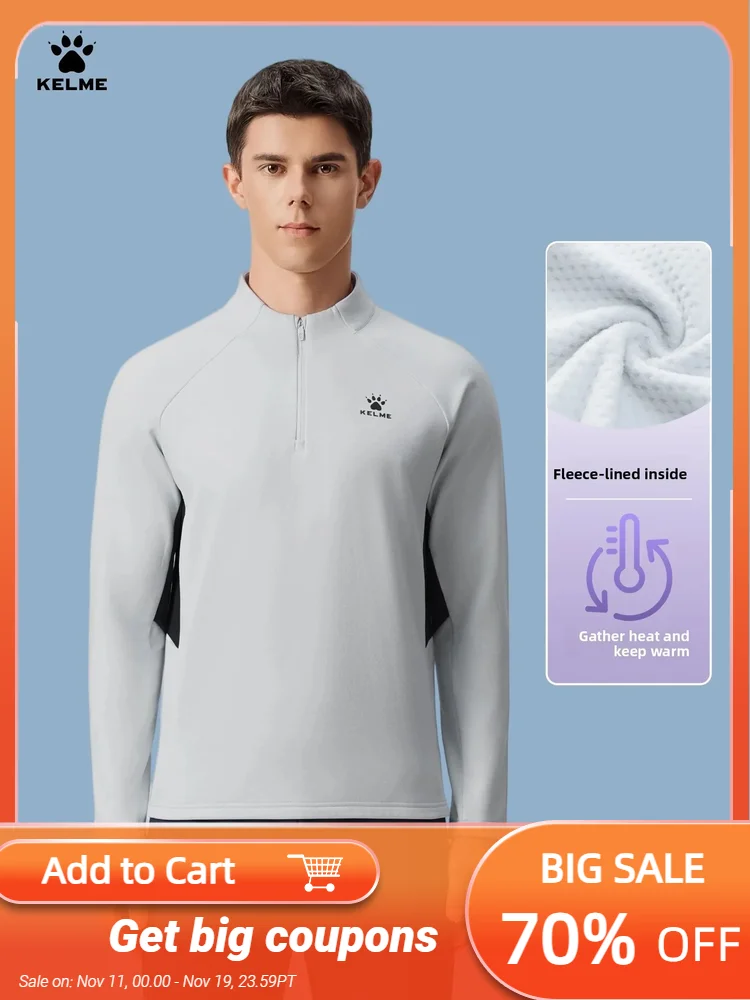 

Kelme Half Zipper Training Shirt Men's Football Sports Hoodie Autumn/winter Warm Stand Up Collar Long Sleeve T-shirt