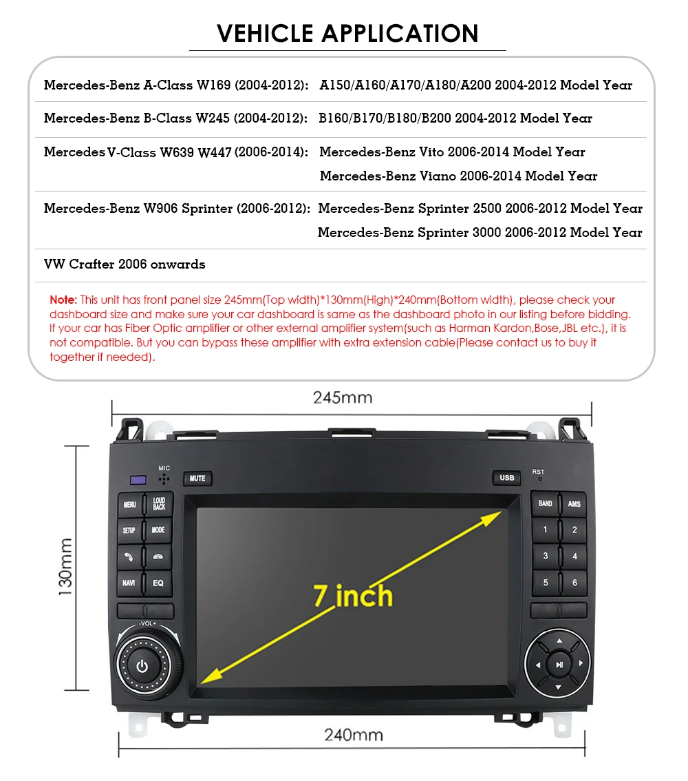 Android car radio with Wireless carplay GPS Navigation for Mercedes-Benz A-Class W169 A150/A160/A170/A180/A200 04-12