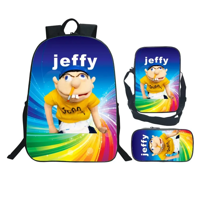 Cartoon Jeffy Schoolbag Travel Backpack Shoulder Bag Pencil Case set for Kids Students