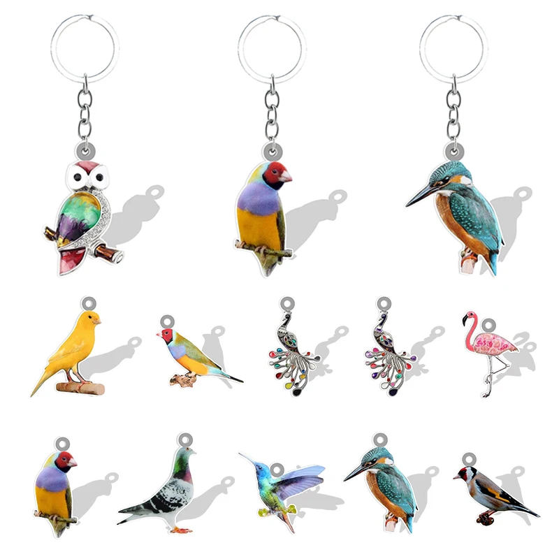 Sparrow Magpie Acrylic Keyholders Swallow Woodpecker 2D Heat-Shrink Sheets Key Rings Birds Jewelry For Kids QDW841