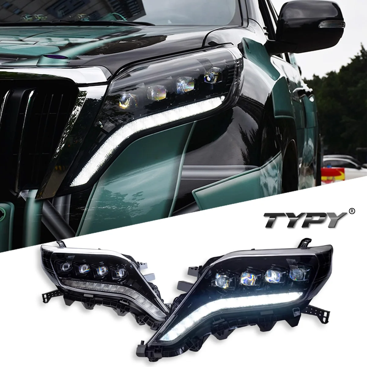 

TYPY автомобиль для Toyota Prado 2014-2016, обновление фар, модифицированная для нового DRL, динамический указатель поворота, светодиодная фара, автоаксессуары