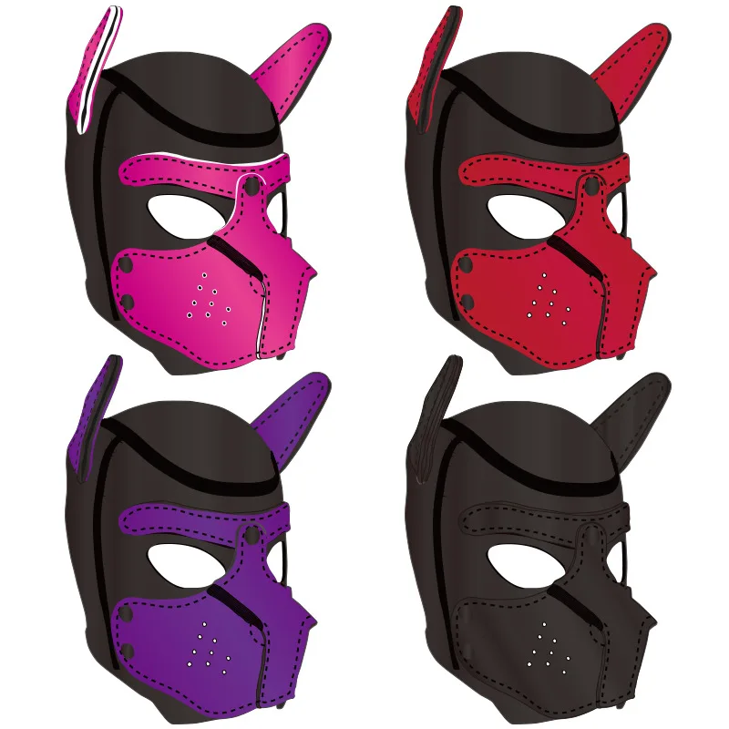 Hot Fashion Dog Mask Puppy Cosplay Full Head per imbottito Latex Rubber Role Play con orecchie 10 colori