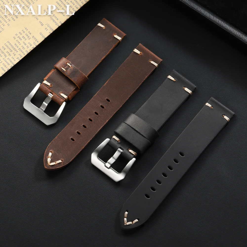 Vintage Cowhide Watch Band for Panerai PAM111 441 for Seiko Strap Handmade Stitching Men's Wristband 18mm 20mm 22mm 24mm 26mm
