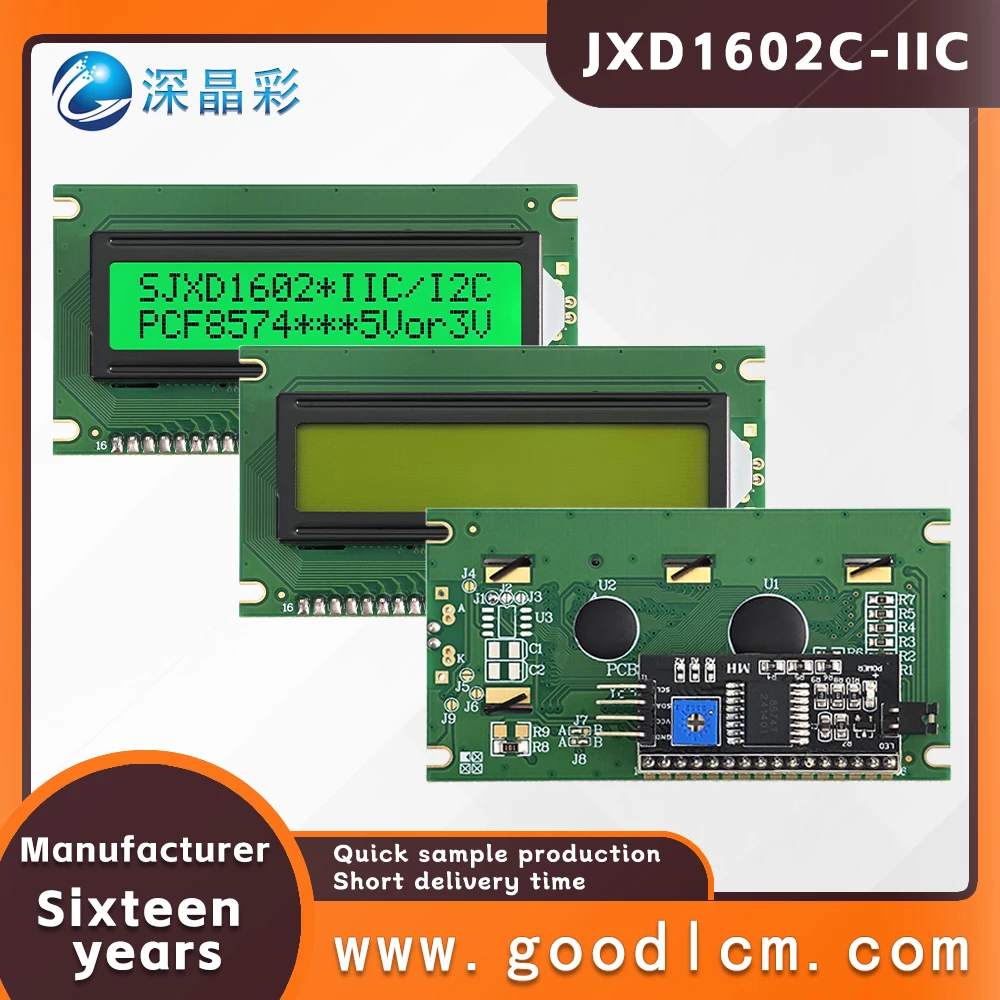 Russian language Small size IIC/I2C character LCM display module JXD1602C STN Green Positive LCD1602 LCD dot matrix screen