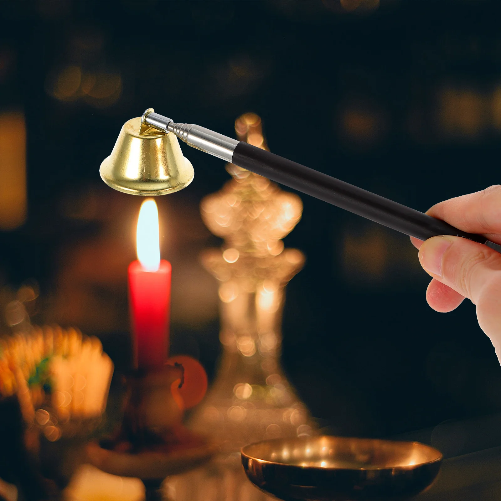 1 قطعة جرس قابل للتمديد قسط النحاس الفتيل طفاية النار آمنة خفيفة الوزن المحمولة ملحق معبد المنزل #1