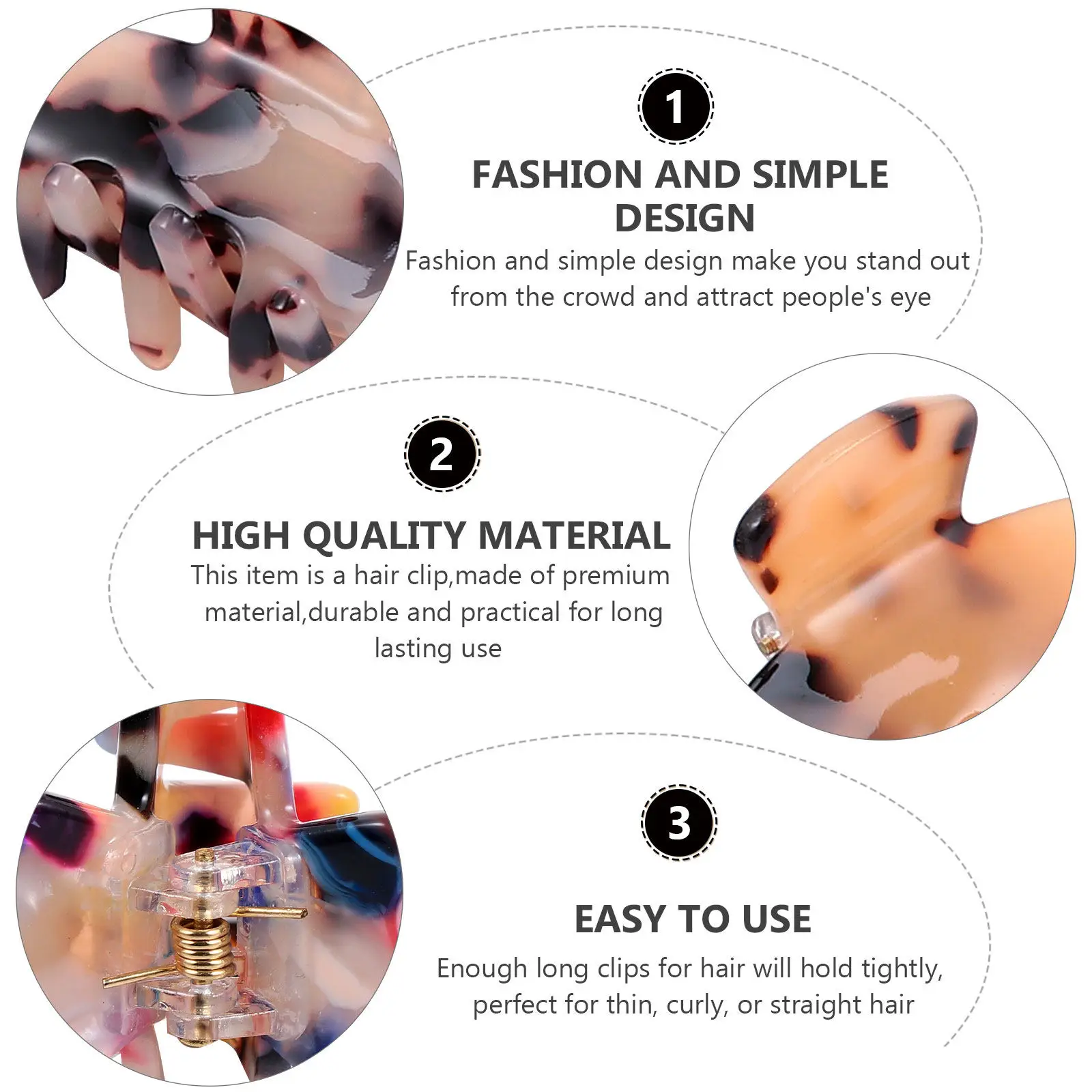 Juego de 4 Pinzas para el Cabello Vintage con Estampado de Leopardo, Pinza Delgada para Cola de Caballo, para Ducha, Yoga, Peinado, Pinzas Grandes de Plástico para el Cabello