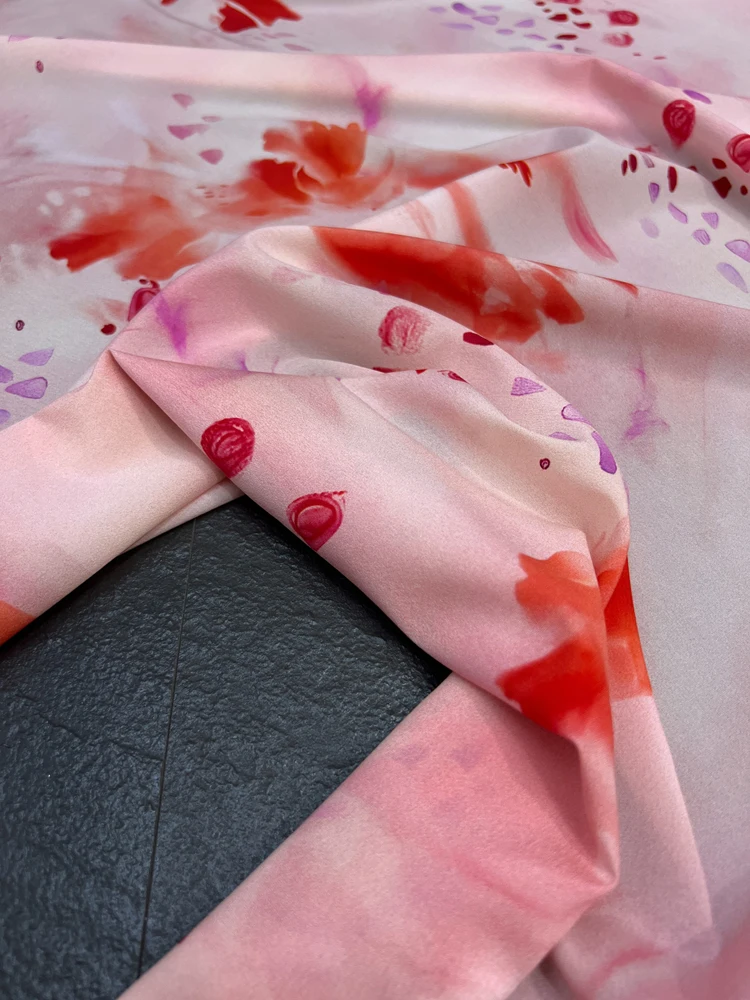 Stretch Crepe De Chine Silk Wrap Skirt Fabric Mulberry Silk Shirt Dress Skirt Material Smudge Pink Ink