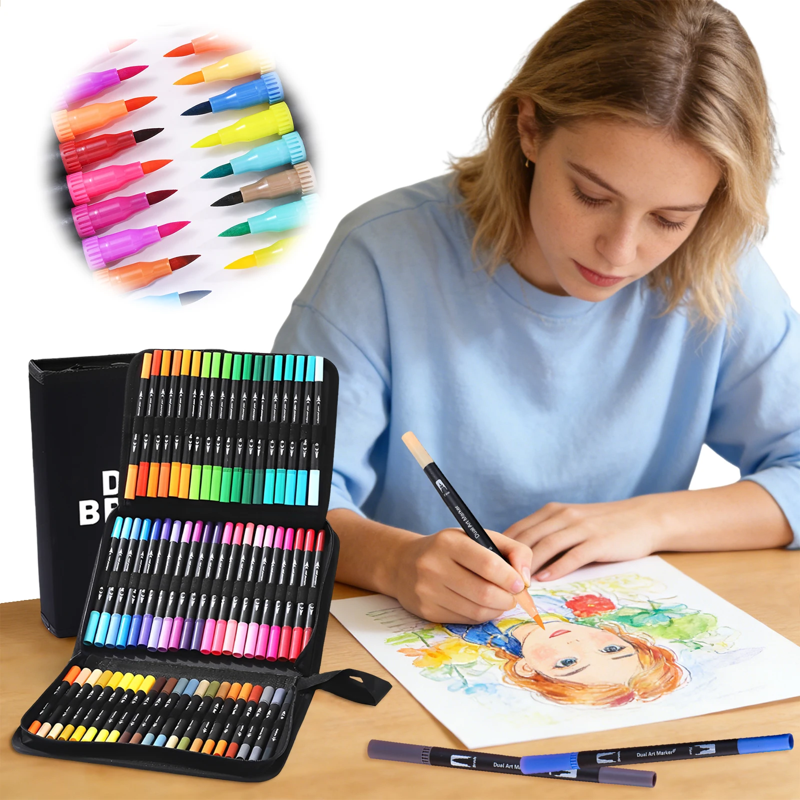 

Double-headed watercolor pen set 100 colors