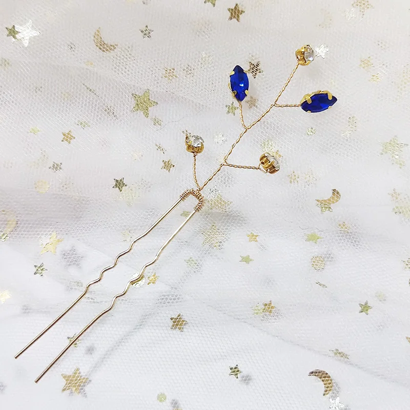 

Синие хрустальные заколки для волос для невест, свадебные аксессуары для волос с камнями, ювелирные заколки для волос для невесты