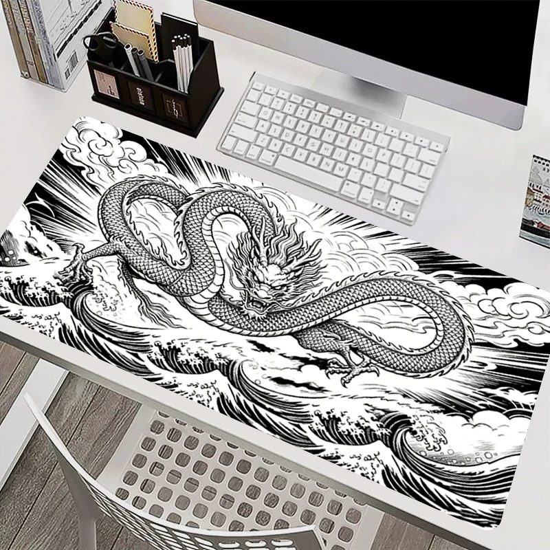 High-Quality Mouse Pad Black Dragon Extended Desk Mat Cool Carpet Non-Slip Computer Accessories Japanese Qinghai Wave Mousepad