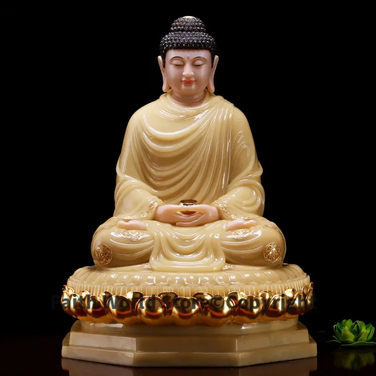 

48CM LARGE- Buddhist high-grade home TOP efficacious Talisman Mascot RULAI Amitabha Buddha jade gilding carving Sculpture statue