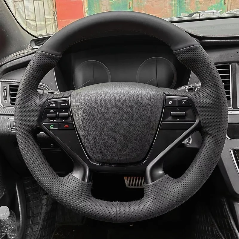 

Hand Sewing Car Interior Steering Wheel Cover Trim Soft Perforated Leather Cover For Hyundai Sonata 9 2015 2016 2017 (4-Spoke)