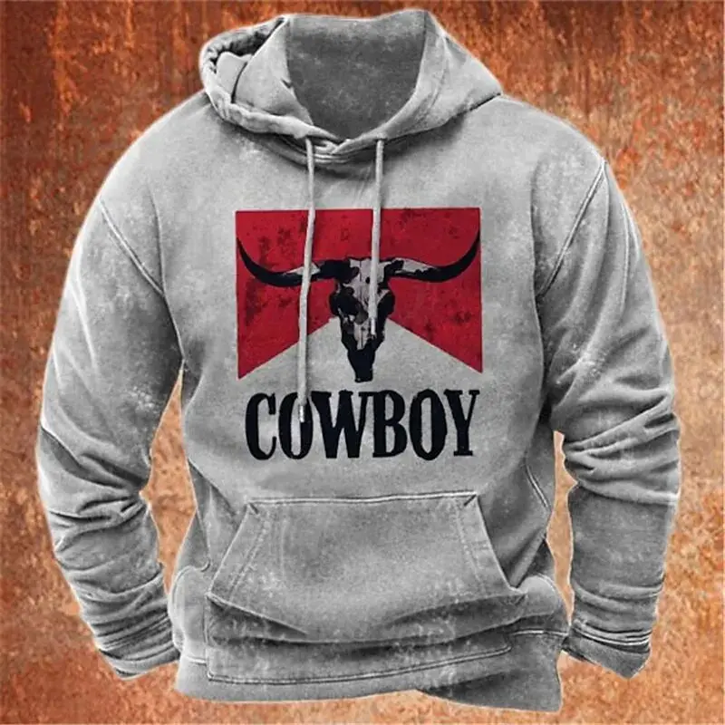 Autumn Hoodies for Men's sweater 3D Cowboy Printed Pullover Oversized Men’s Tops Male Yellowstone Style Loose Vintage Clothing