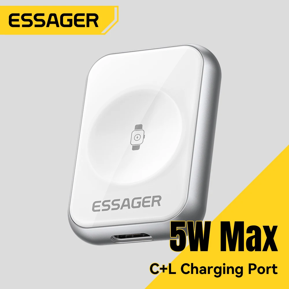 Essager 5W Portable Magnetic Wireless Watch Charger for Apple Watch S2-S11 Series SE Series Ultra Series Type-C/Lighting