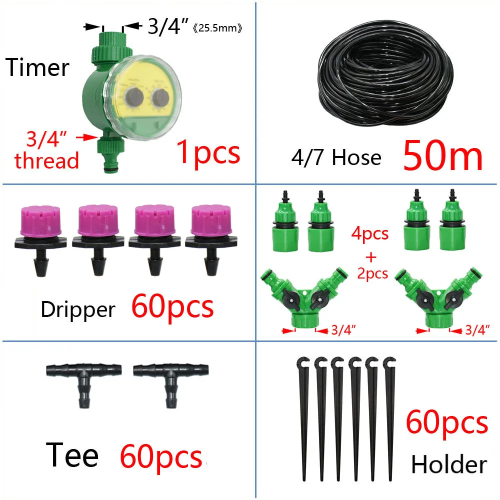 50M-5M DIY Drip Irrigation System Automatic Watering Garden Hose Micro Drip Watering Kits with Adjustable Drippers