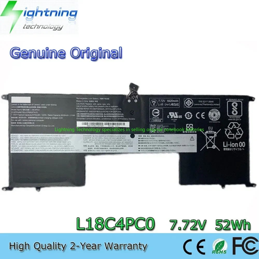 

Оригинальный аккумулятор для ноутбука L18C4PC0, 2025 год, 7,72 В, 52 Втч для Lenovo YOGA S940 Ideapad S940-14IIL S940-14IWL L18M4PC0