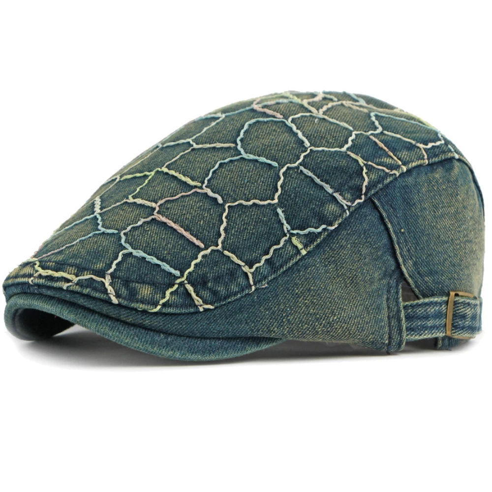 

HT5071 Mens Berets Women Retro Artist Painter Embroidery Beret Hat Male Female Ivy Flat Cap High Quality Cotton Denim Beret Cap
